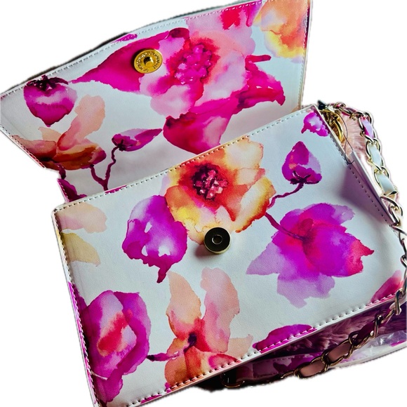 NWT JUSTFAB Make it Pop Pink Floral Spring Crossbody Bag Sz S - Picture 9 of 10